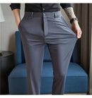 Calças de vestido dos homens novo fino respirável sólido casual alta elástica magro ajuste terno calças streetwear roupas masculinas