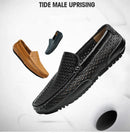 Sapatos Casuais Masculinos de Verão 2026, Marca de Luxo, Couro Genuíno, Mocassins Masculinos Vazados Respiráveis, Sapatos de Dirigir Slip-on