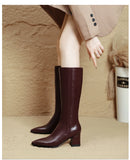 2025 novo outono inverno quente senhora sapatos confortáveis salto grosso apontou toe cor sólida jackboot salto alto feminino joelho-botas altas