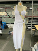Novo biquíni sexy sem alças decoração de metal dividido maiô feminino saia de praia três peças