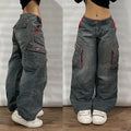 Streetwear moda novo multi-bolso lavado baggy jeans masculino e feminino y2k hip-hop harajuku casual gótico cintura alta calças largas