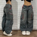 Streetwear moda novo multi-bolso lavado baggy jeans masculino e feminino y2k hip-hop harajuku casual gótico cintura alta calças largas