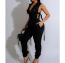Macacão feminino sem mangas picante, botão lateral, zíper, 4 bolso, streetwear sexy, macacão de moda