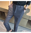 Calças de vestido dos homens novo fino respirável sólido casual alta elástica magro ajuste terno calças streetwear roupas masculinas