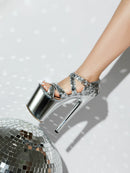 20cm super salto alto boate rainha glitter sapatos de dança cruz oco fivela plataforma verão palco mostrar sandálias lantejoulas feminino