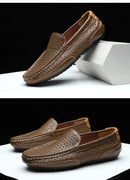 Sapatos Casuais Masculinos de Verão 2026, Marca de Luxo, Couro Genuíno, Mocassins Masculinos Vazados Respiráveis, Sapatos de Dirigir Slip-on