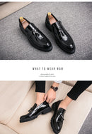 Moda dourada masculina casual deslizamento-on borla patente mocassins fundo grosso elevador sapatos masculinos sapatos de festa sapatos de negócios brogue