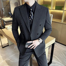 Terno Masculino Slim de Luxo Cinza e Preto M-7XL com Colete e Calça - Estilo Casual de Negócios e Abotoamento Duplo para Noivos