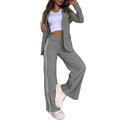 2 pçs conjunto feminino formal casaco calças conjunto outono inverno mangas compridas jaqueta solta listrado perna larga casual terno outfit
