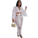 Swimwear Saia Cover-up 2 Piece Set Mulheres Tops de Colheita E Saia Longa Maiô Moda Sólida Oco Sexy Beach Cover Up Outfits