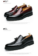 2026 Novo Sapato Masculino Slip-On Casual de Couro com Estampa de Crocodilo e Franjas Tamanho Grande 46