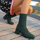 Moda feminina botas de tornozelo outono cor sólida sapatos estiramento malha meias botas femininas chunky deslizamento em sapatos de tamanho grande para mulher