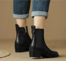 2025 novas botas femininas de tornozelo – botas minimalistas de salto médio com bico fino e couro macio e zíper lateral, botas da moda emagrecedoras