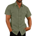 Camisas Masculinas de Linho em Promoção: Camisas de Manga Curta para o Verão, Cor Sólida, Gola Confortável, Estilo Casual Praia, Tamanhos Grandes M-4XL