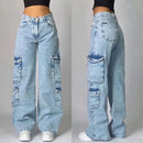 Streetwear moda novo multi-bolso lavado baggy jeans masculino e feminino y2k hip-hop harajuku casual gótico cintura alta calças largas