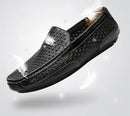 Sapatos Casuais Masculinos de Verão 2026, Marca de Luxo, Couro Genuíno, Mocassins Masculinos Vazados Respiráveis, Sapatos de Dirigir Slip-on