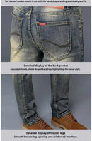 Calças Jeans Masculinas Retrô de Alta Qualidade com Corte Reto e Stretch, Moda Urbana Casual, Calças Longas de Algodão para P...