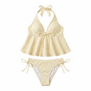 Conjunto de Biquíni Estiloso com Alça Halter em Duas Peças, Decote em V, Ajuste Slim, Moda de Praia Y2K para Mulheres