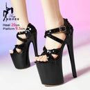 20cm super salto alto boate rainha glitter sapatos de dança cruz oco fivela plataforma verão palco mostrar sandálias lantejoulas feminino