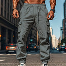 2026 novas calças masculinas casuais multi-bolso masculino capa fechada amarrada algodão e linho leggings de perna reta masculino