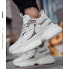 Tênis casuais masculinos com design em malha respirável, sola grossa, tênis esportivos masculinos modernos, estilo Dad Shoes com aumento de altura invisível de 6-10cm.