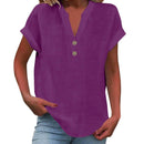 Cor pura botão até decote em v manga curta camisa de rayon de bambu verão moda feminina camisa de botão casual negócios topo