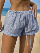 Mulheres listradas curtas para o verão cordão cintura elástica shorts roupas de praia streetwear