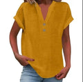 Cor pura botão até decote em v manga curta camisa de rayon de bambu verão moda feminina camisa de botão casual negócios topo