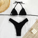 Conjunto de Biquíni Sexy com Detalhes Franzidos, Micro Biquínis Sólidos, Roupa de Banho Feminina, Moda Praia