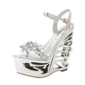 Sandálias plataforma de couro pu estilo estranho, sapatos femininos de salto personalizado, tamanho grande, rebite, salto alto, sandálias gladiador