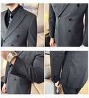 Terno Masculino Slim de Luxo Cinza e Preto M-7XL com Colete e Calça - Estilo Casual de Negócios e Abotoamento Duplo para Noivos