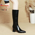 2025 novo outono inverno quente senhora sapatos confortáveis salto grosso apontou toe cor sólida jackboot salto alto feminino joelho-botas altas