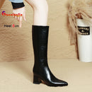 2025 novo outono inverno quente senhora sapatos confortáveis salto grosso apontou toe cor sólida jackboot salto alto feminino joelho-botas altas