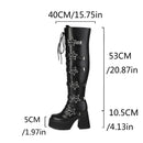 Outono inverno preto feminino acima do joelho botas altas saltos grossos 10.5cm plataforma 5cm estrela fivela rendas até zíper lateral botas longas