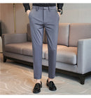 Calças de vestido dos homens novo fino respirável sólido casual alta elástica magro ajuste terno calças streetwear roupas masculinas