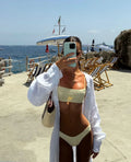 Maiô Feminino Duas Peças Estilo Bandeau 2026 - Design Bege Moderno Perfeito para Praia, Festas na Piscina e Escapadas de Verão