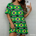 Vestido T-Shirt Feminino Estampado com Bandeira do Brasil Verão 2026, Solto, Gola O, Manga Curta, Pulôver, Camisola Feminina