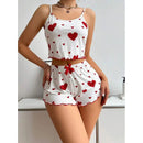 Conjunto de pijamas femininos pijamas 2 peças regata curta e shorts s m l branco ventilar macio casual amor impressão