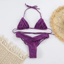 Conjunto de Biquíni Sexy com Detalhes Franzidos, Micro Biquínis Sólidos, Roupa de Banho Feminina, Moda Praia