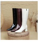 2025 novo outono inverno quente senhora sapatos confortáveis salto grosso apontou toe cor sólida jackboot salto alto feminino joelho-botas altas