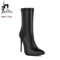 Botas de meia sexy para mulheres 12cm salto alto fino senhoras dedo do pé pontiagudo botas de tornozelo curto plus size 46 deslizamento-em sapatos de inverno botas mujer