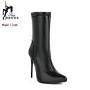 Botas de meia sexy para mulheres 12cm salto alto fino senhoras dedo do pé pontiagudo botas de tornozelo curto plus size 46 deslizamento-em sapatos de inverno botas mujer
