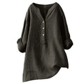 Blusas Unissex de Algodão e Linho para Mulheres e Homens, Camisas de Botão com Decote em V, Manga Longa, Blusas Soltas para Primavera e Verão XTYFZ-020