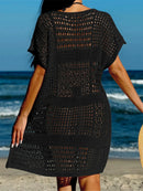 Túnica de malha de crochê feminino, manga curta sexy, oco, capas, vestido de praia, moda praia, capas femininas, K5580