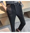 Calças de vestido dos homens novo fino respirável sólido casual alta elástica magro ajuste terno calças streetwear roupas masculinas
