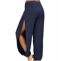 Moda feminina calças de yoga cintura alta fenda perna larga haren calças ginásio leggings casual sólido oco calças de treino ginásio casa wear