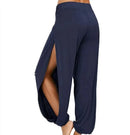 Moda feminina calças de yoga cintura alta fenda perna larga haren calças ginásio leggings casual sólido oco calças de treino ginásio casa wear