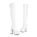 Botas acima do joelho de couro envernizado elástico para mulheres sexy t mostrar sapatos plataforma grossa botas mulher 15cm gótico coxa botas altas
