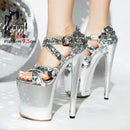 20cm super salto alto boate rainha glitter sapatos de dança cruz oco fivela plataforma verão palco mostrar sandálias lantejoulas feminino
