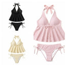 Conjunto de Biquíni Estiloso com Alça Halter em Duas Peças, Decote em V, Ajuste Slim, Moda de Praia Y2K para Mulheres